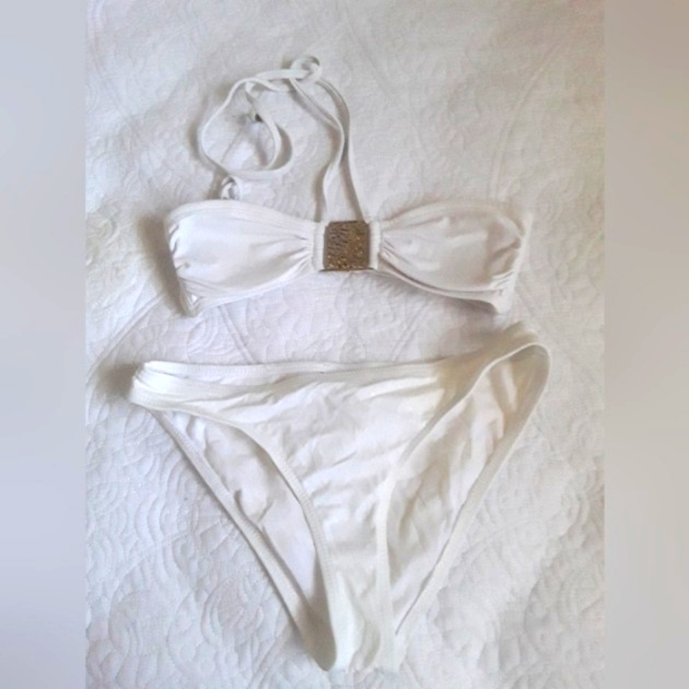 H&M WHITE BIKINI WITH GOLD ACCENT